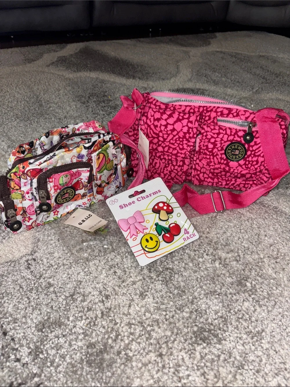 Hot Pink Patterned Kids Crossbody Bag with Adjustable Strap &